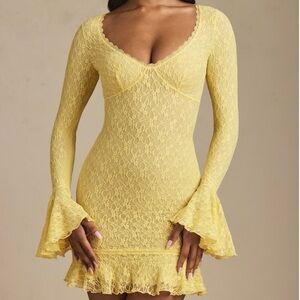 Oh Polly Yellow Lace Mini Dress